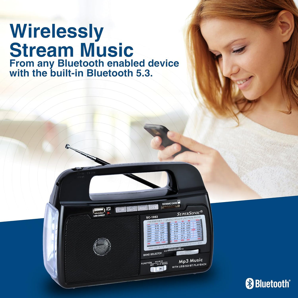 Supersonic SC-1082 9 Band AM/FM/SW 1-7 Portable Radio, High Sensitivity Recei...