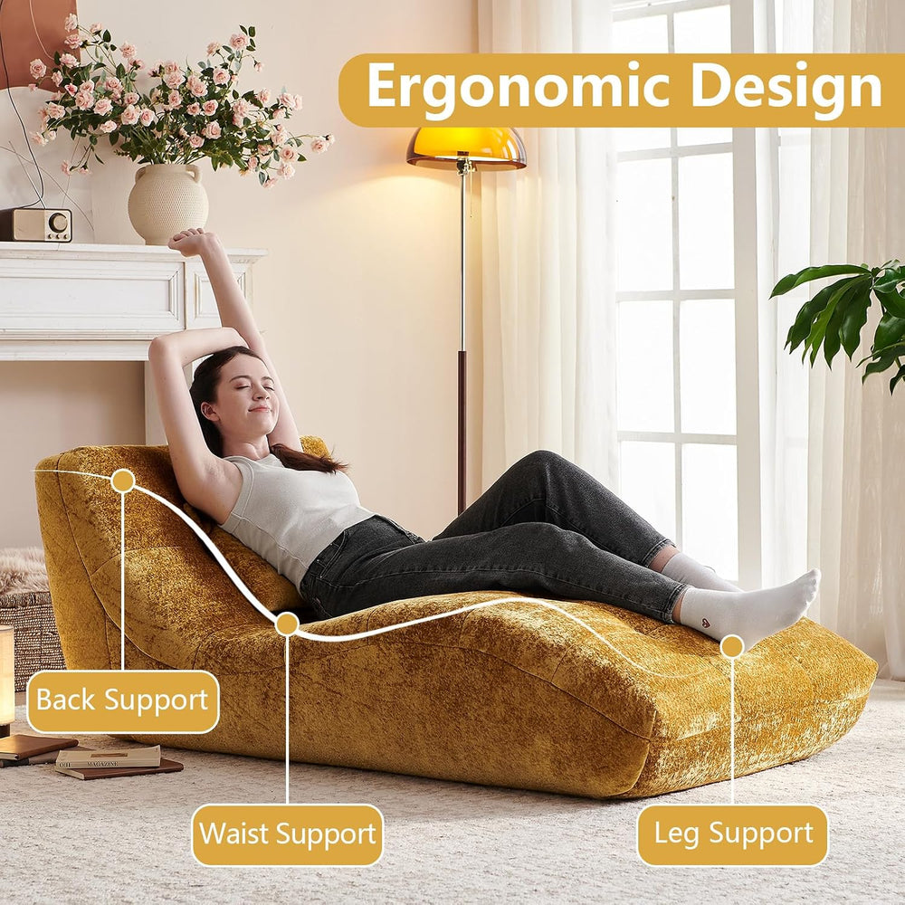 Chaise Lounge Chair with Curved Back, Modern Upholstered Recliner Sofa, Tufte...