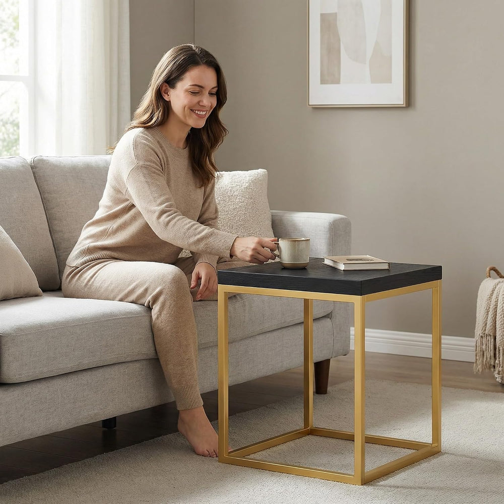 CENSI Modern Square End Table/Side Table, 18", Gold and Black | Extra Th...