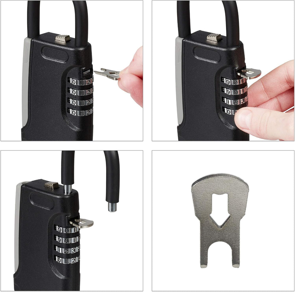 Relaxdays Key safe with handle, 4-digit numeric code, outside, key safe, smal...
