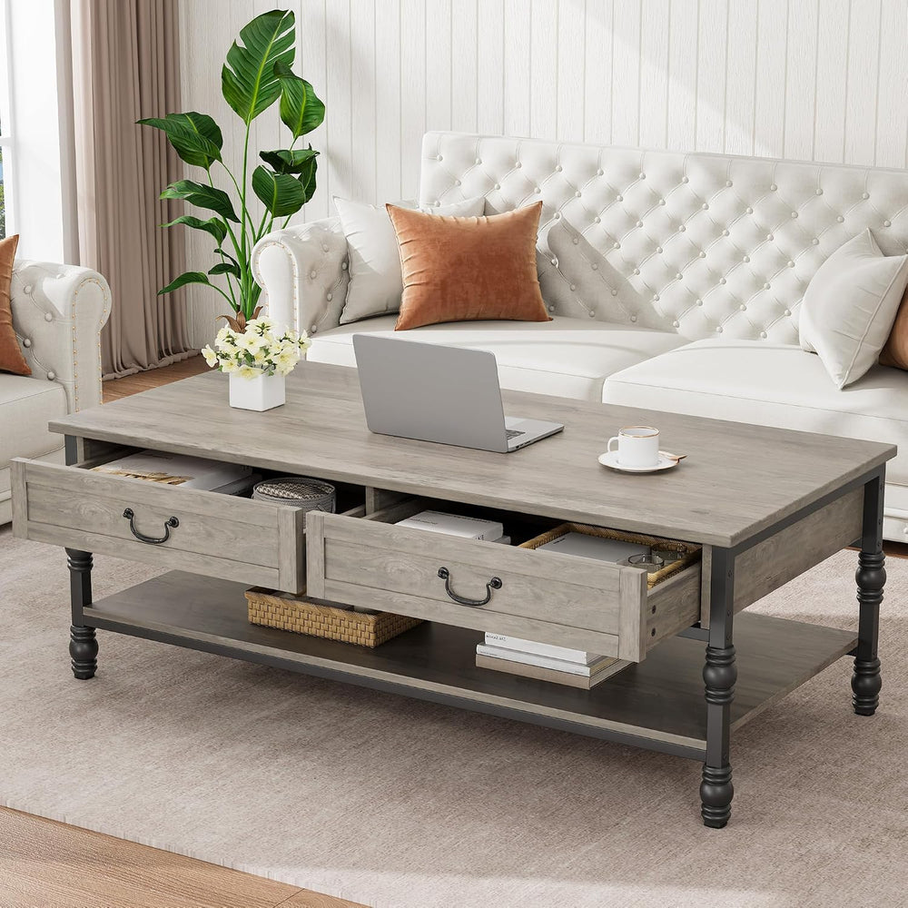 41" Rustic Coffee Table with 2 Storage Drawers, Rectangular Coffee Table...