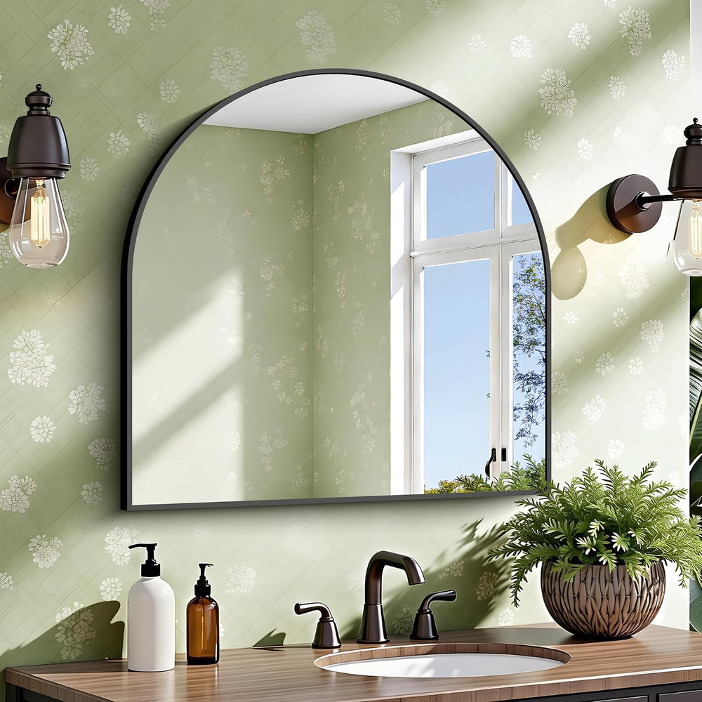 CIRCUMI Arched Wall Mirror, 30"x30" Black Arched Mirror for Entrywa...