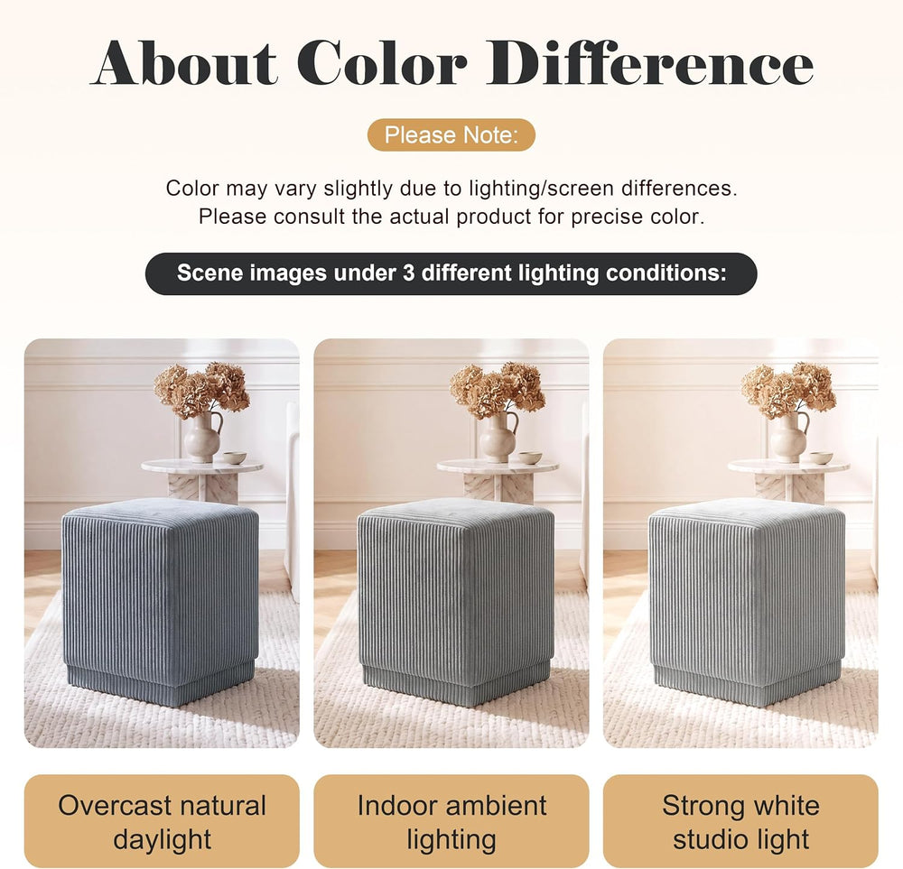 Homebeez Modern Square Ottoman, Vertical Channel Tufted Foot Stool Ottoman, C...