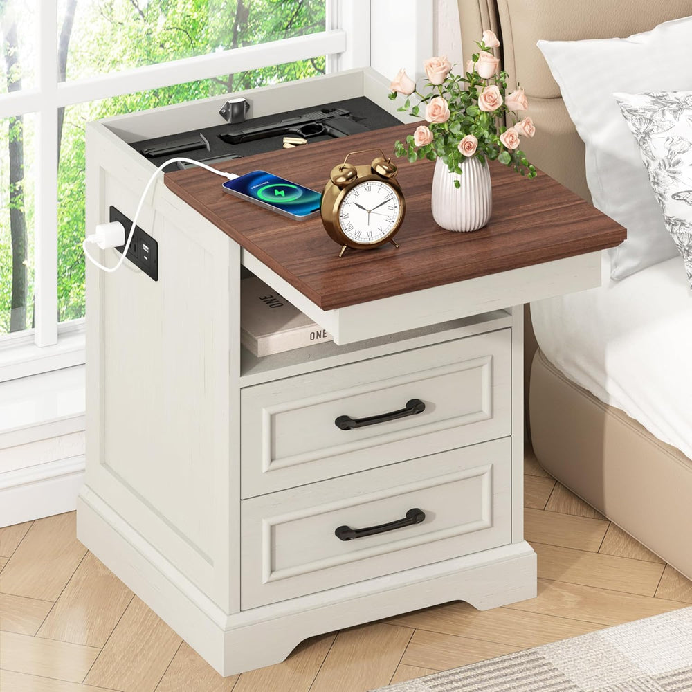 Gadroad 18" Farmhouse Accent Nightstand with Charging Station, End Table...