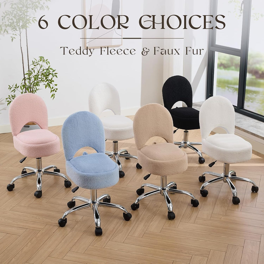 Home Office Chair Fold Swivel Vanity Chair with Storage Back Wheel