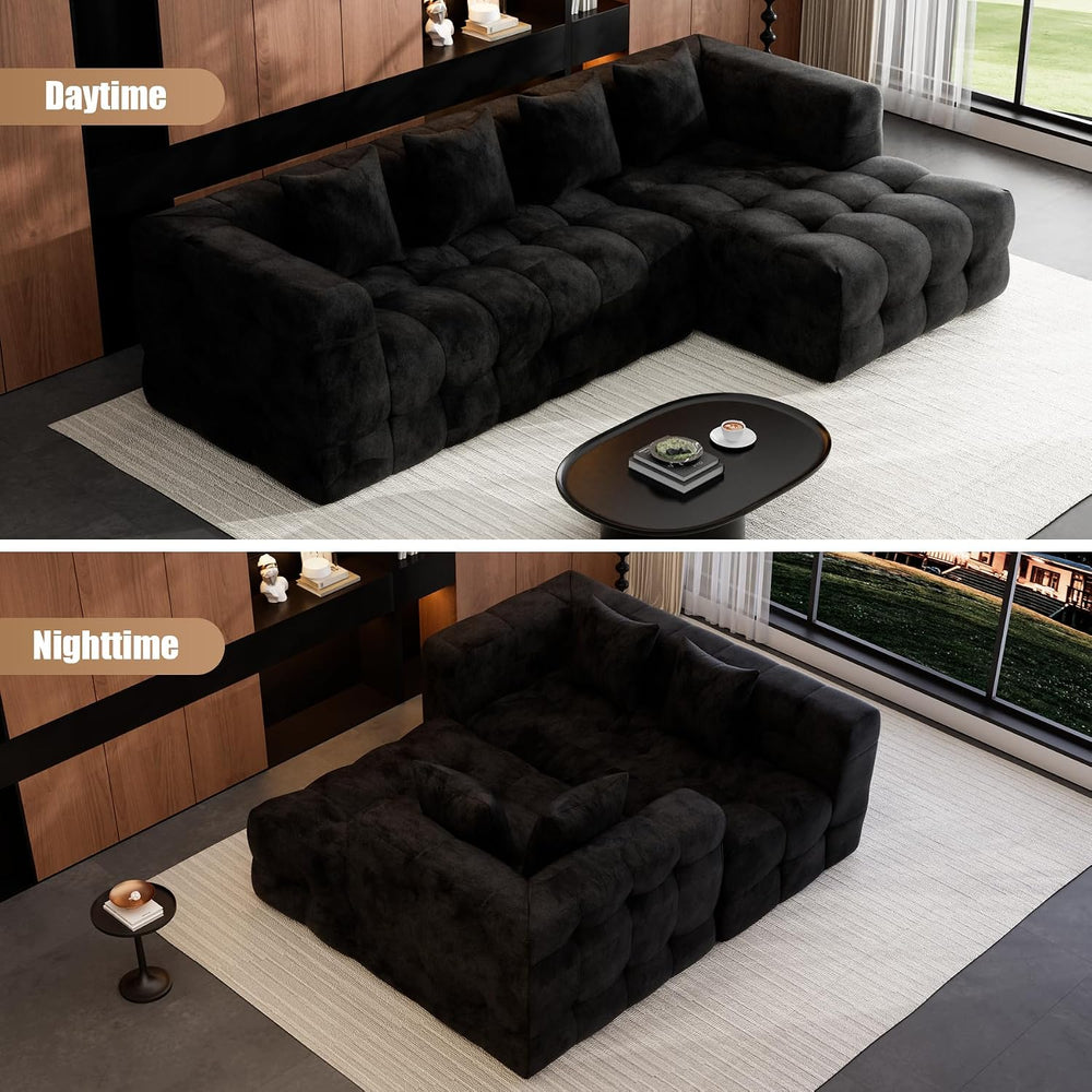 120" Sectional L-Shaped Couch for Living Room, Right Facing, Black | Clo...