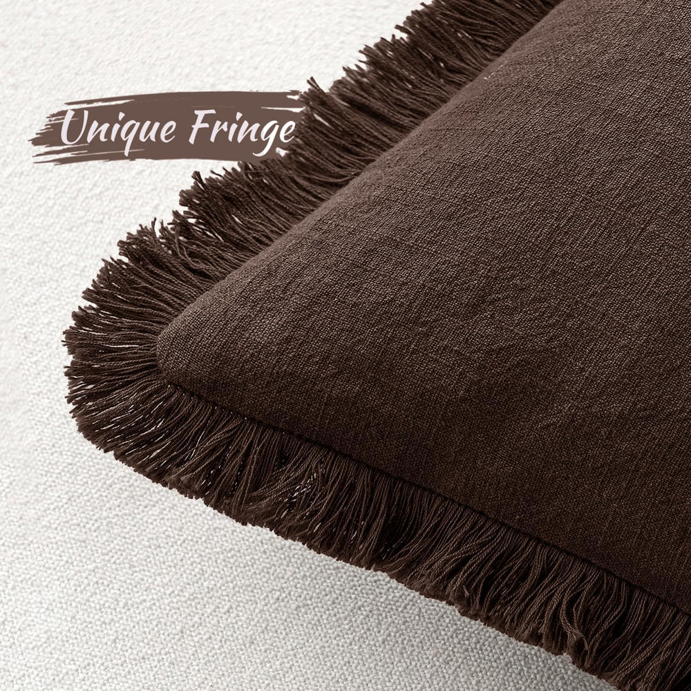 MIULEE Linen Fringe Decorative Fall Throw Pillow Covers Dark Brown 18x18