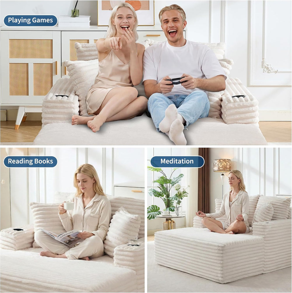 Garvee 64" Oversized Chaise Lounge Chair Indoor, Corduroy Upholstered Fl...