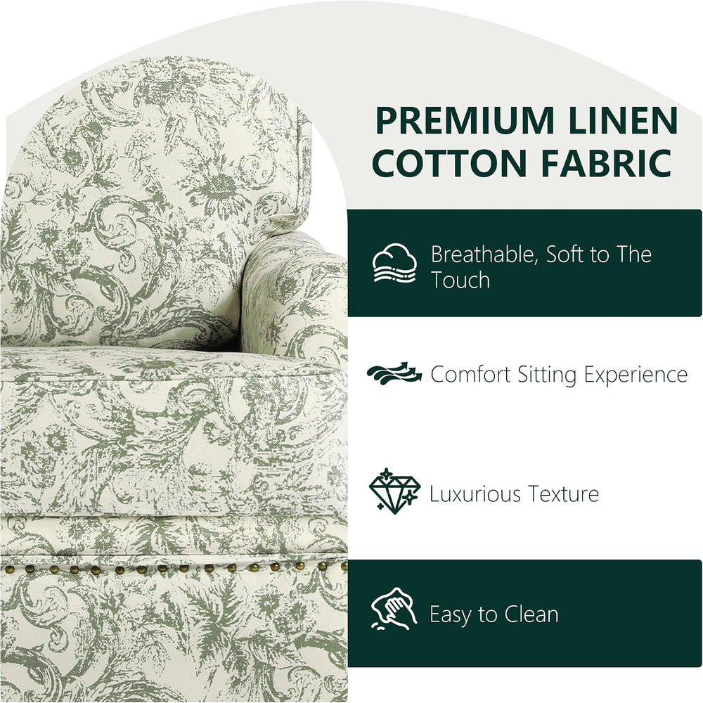 Swivel Accent Chairs with Ottoman, Set of 2, Rococo Green