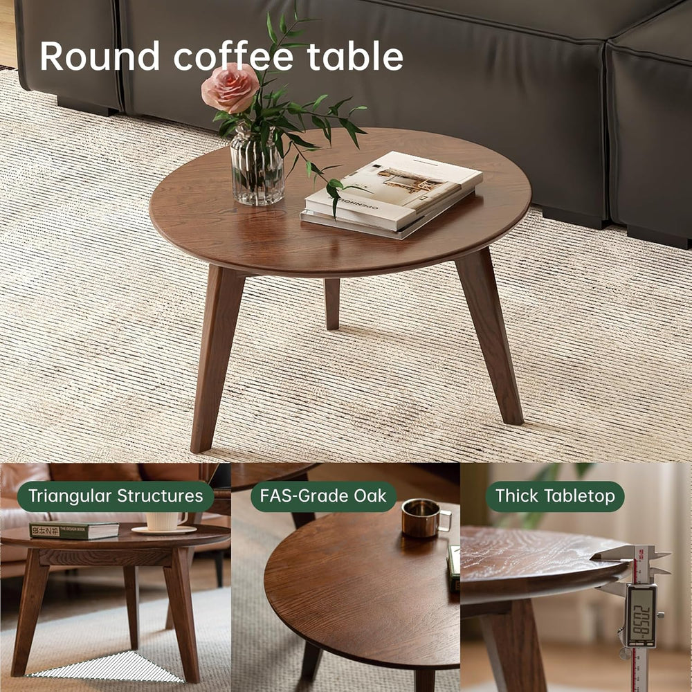 100% Solid Oak Wood Mini Coffee Table, Round Cofffe Tables Side Table w/Solid...