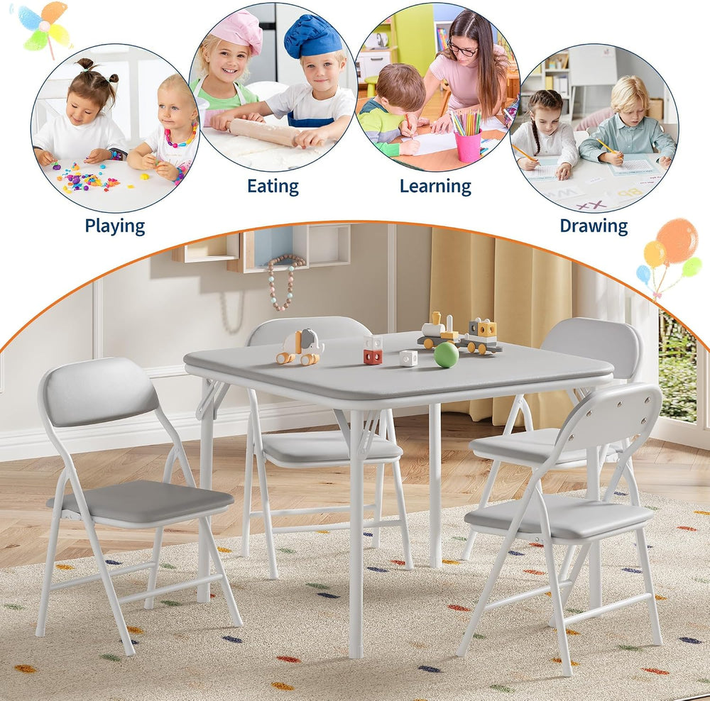 Garvee 3-Piece Folding Table and Chairs for Boys and Girls, Grey