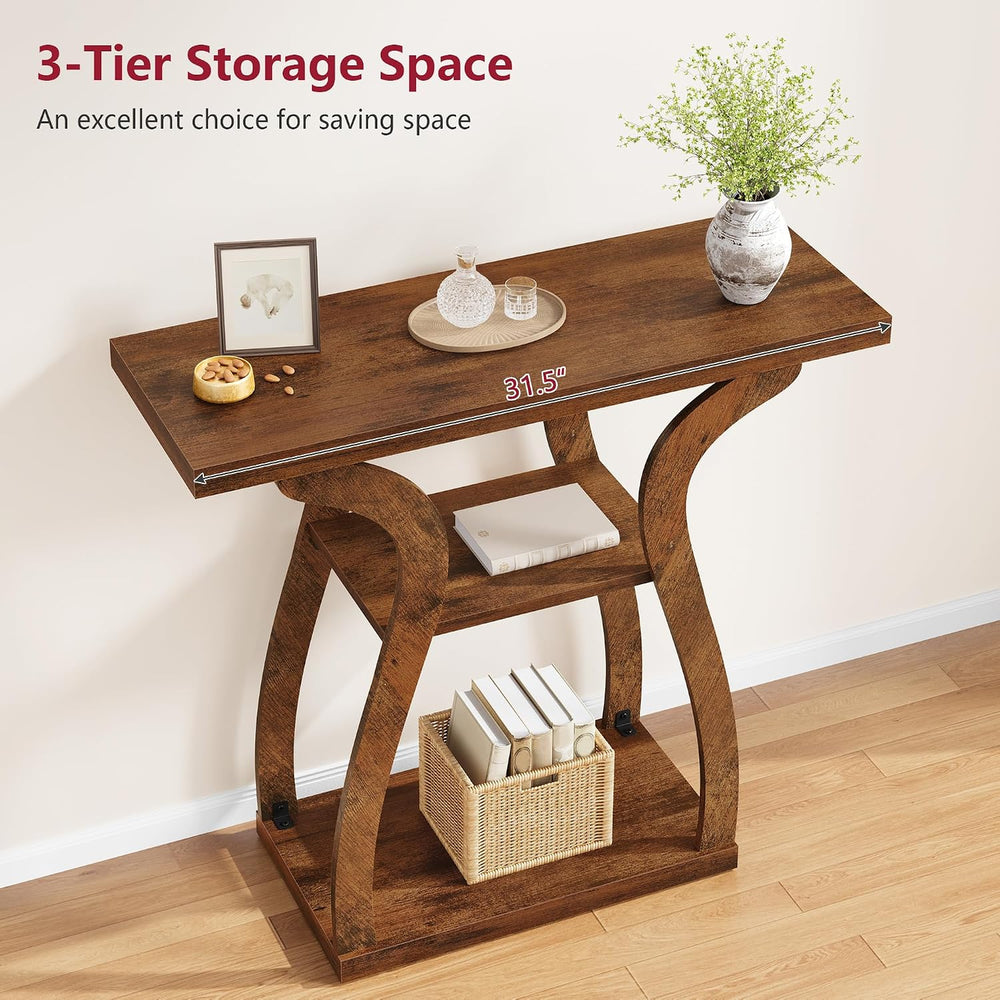 Tajsoon 3-Tier Farmhouse Console Table for Entryway 31.5", Rustic Brown