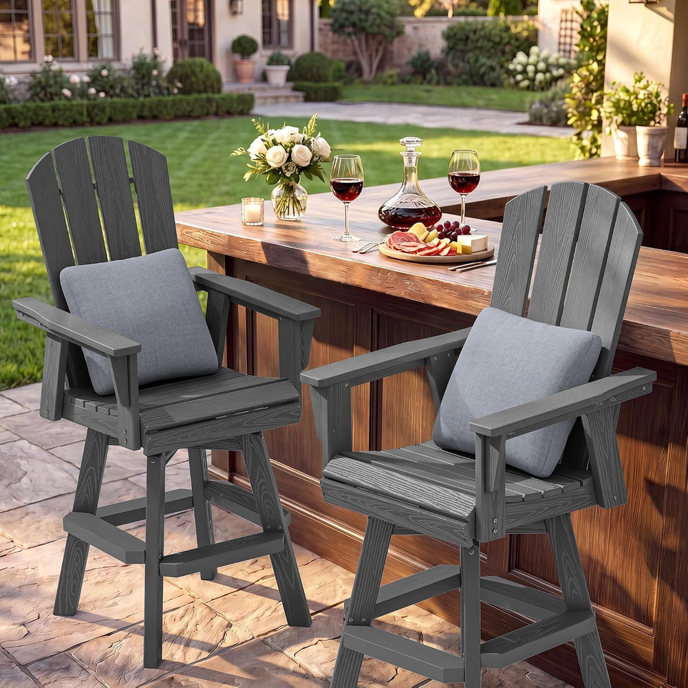 SERWALL Swivel Adirondack Barstools Set of 2, HDPE Outdoor Swivel Bar Chairs ...
