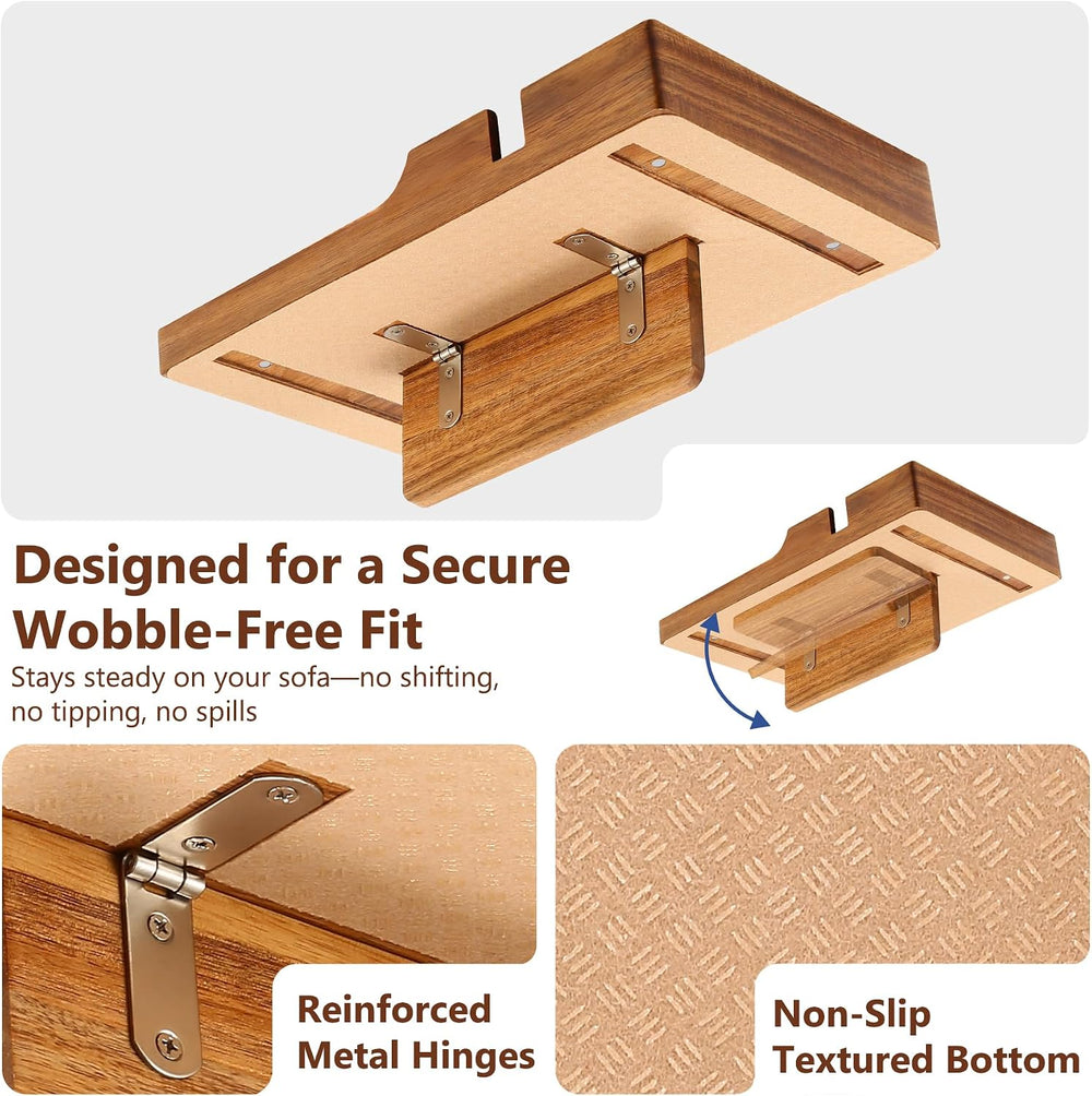 Couch Insert Tray for Middle Seat, Acacia Wood Couch Table with 2 Cup Holders...