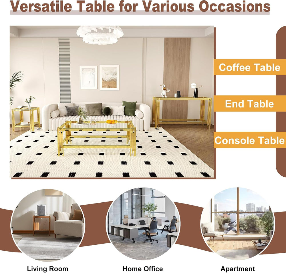 3 Piece Living Room Table Set, 1 Coffee Table, 1 End Table and 1 Console, Ele...