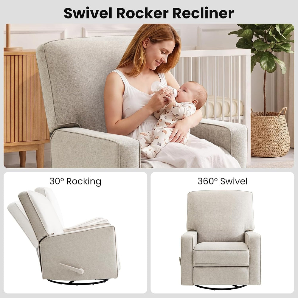 Harkawon Swivel Rocker Recliner Chair, Glider Rocker Recliner, Beige
