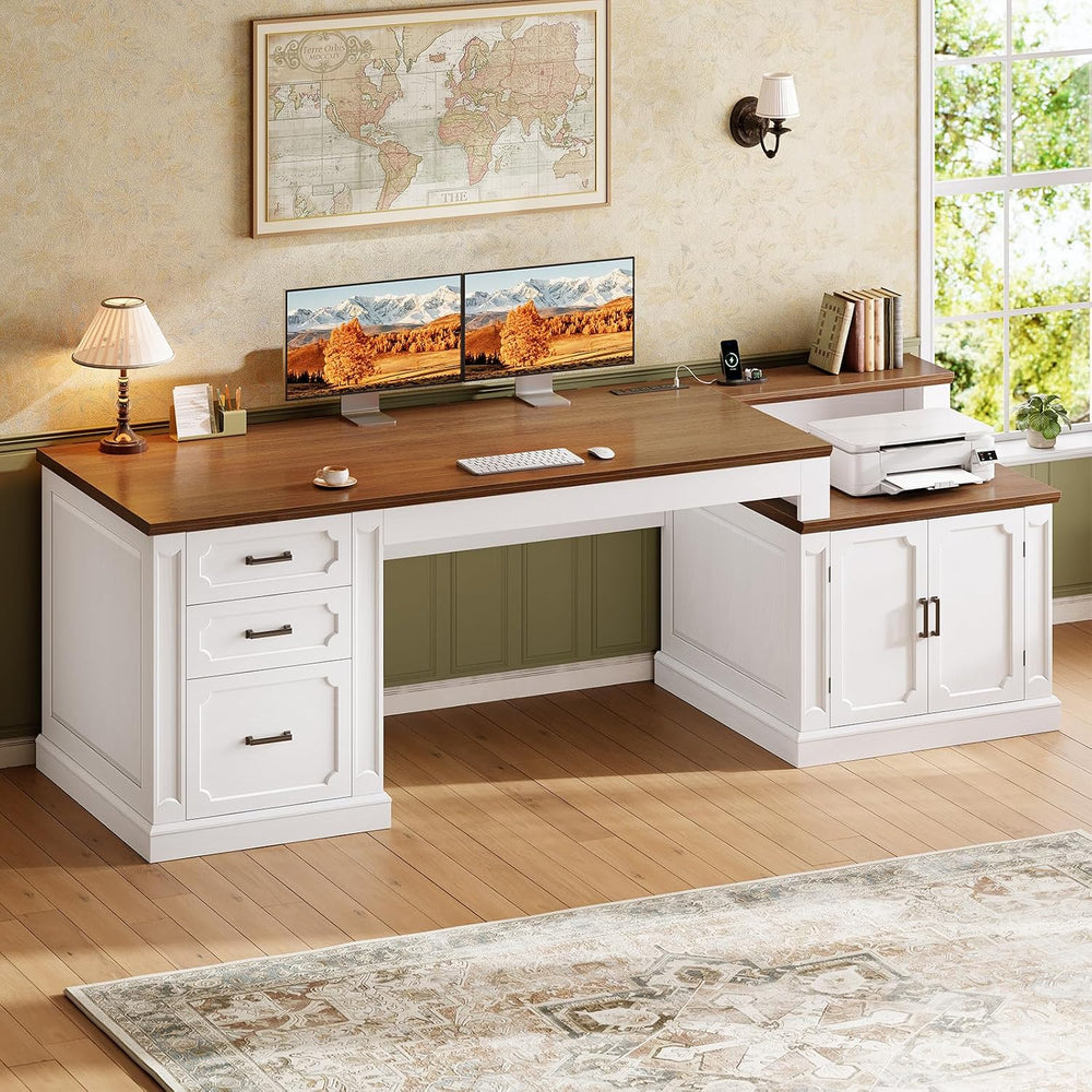 SEDETA Farmhouse 70.9" Executive Desk, Home Office Desk with File Drawer...
