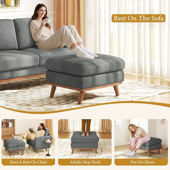 Vesgantti Large Ottoman for Modular Sofa, 29.5" Corduroy Ottoman with Sp...