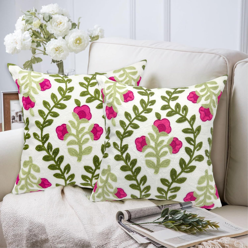 Alysheer Floral Embroidered Throw Pillow Cover 18"x 18" Set of 2, H...