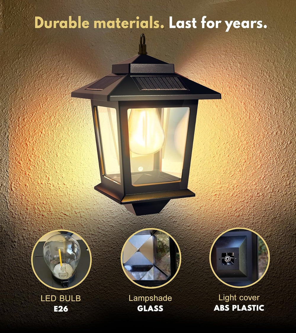 PASAMIC 2 Pack Solar Wall Lanterns,Outdoor Hanging Lights with 4 Solar Panels...