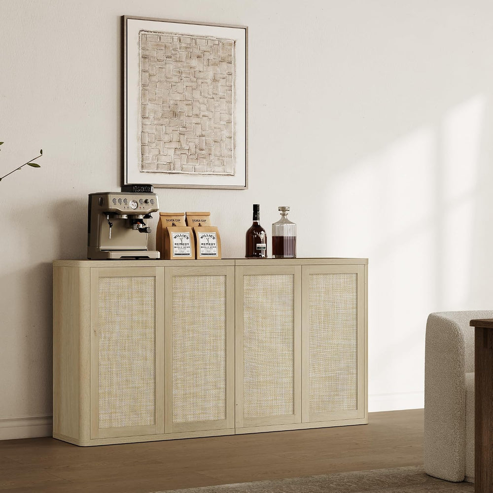 SICOTAS Rattan Buffet Sideboard Storage Cabinet - 64" Modular Boho Farmh...