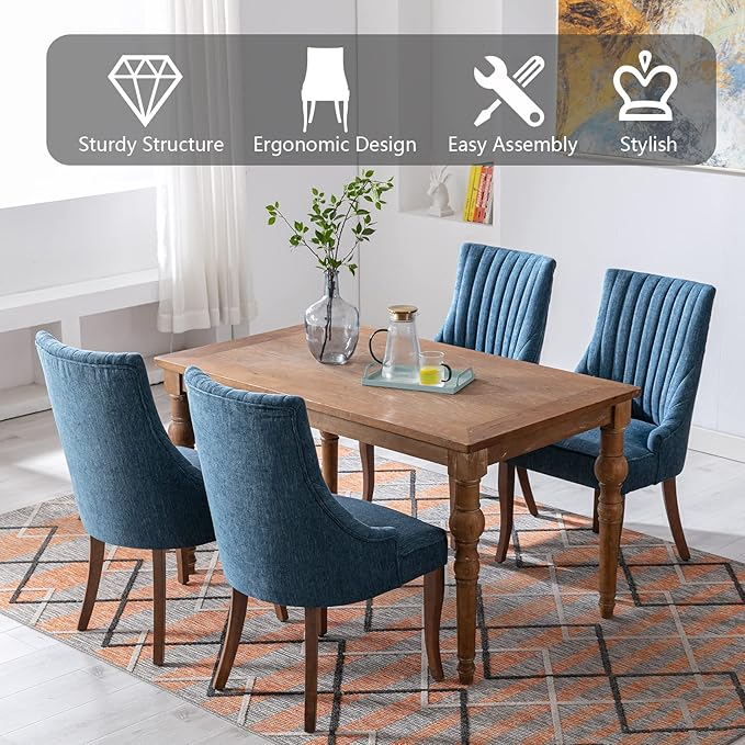 mikibama Linen Dining Chairs Set of 6 Channel Tufted Kitchen Dinner Chair Com...
