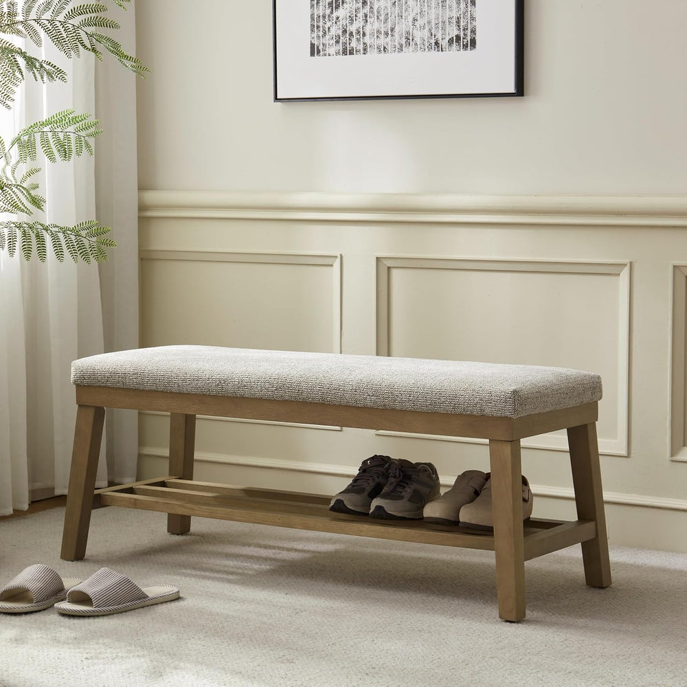 VKNOW Entryway Bench, 44.4" Upholstered Shoe Storage Bench for Entryway ...