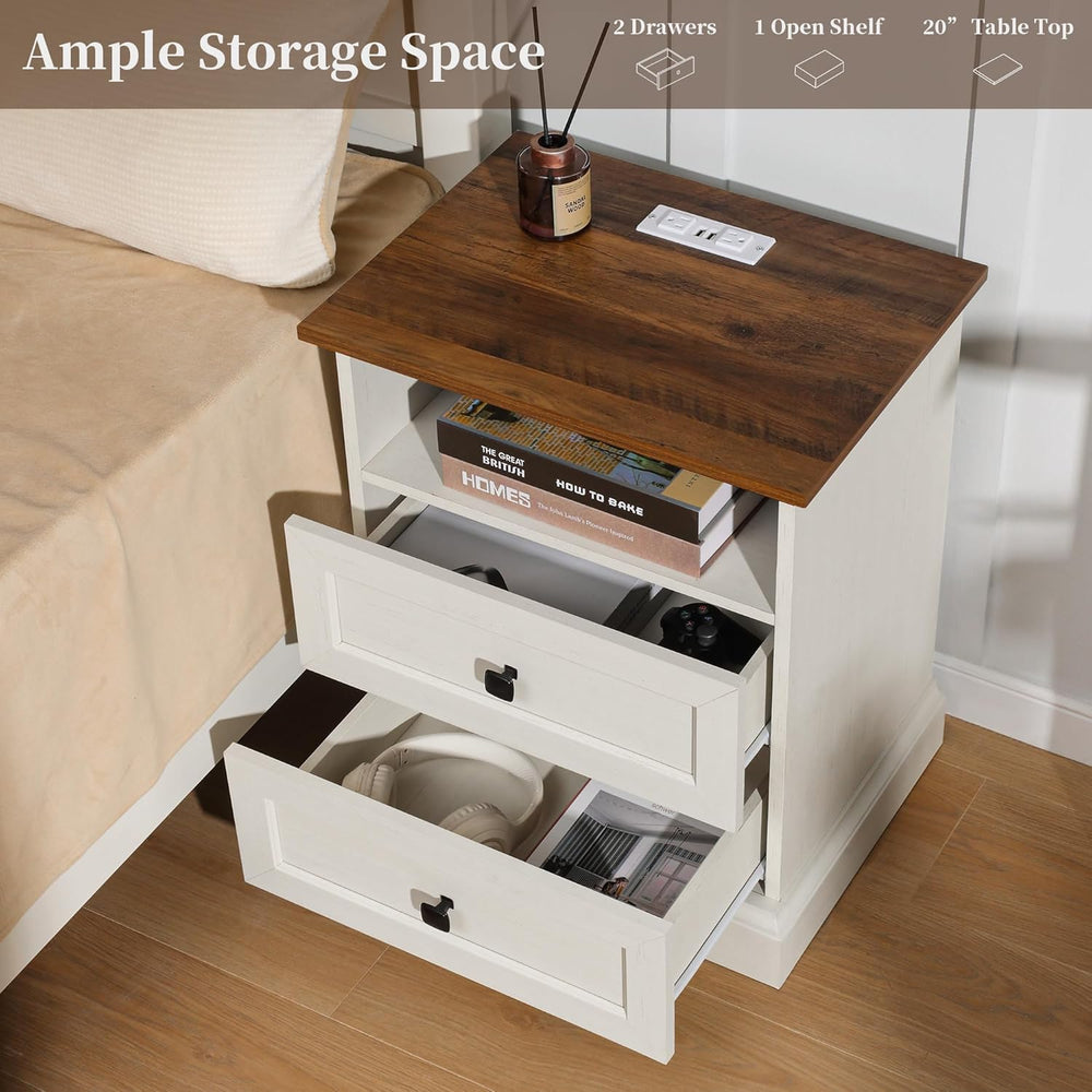 24.5" Farmhouse Night Stand Bedside Table with 3 Drawer for Bedroom | Se...