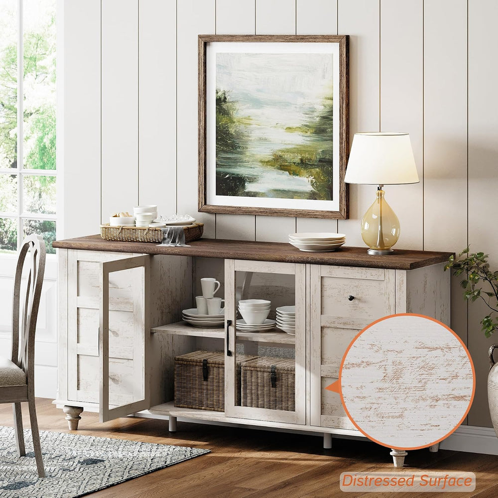 WAMPAT Sideboard Buffet Cabinets with Glass Door, Kitchen Storage Cabinets, W...