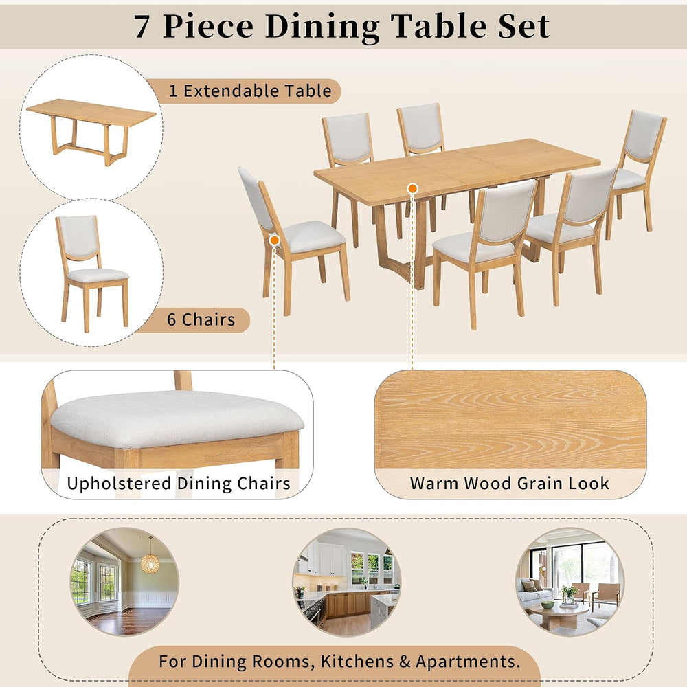 Merax 60"-78" Expandable Dining Table Set for 6, Large 7-Piece Soli...
