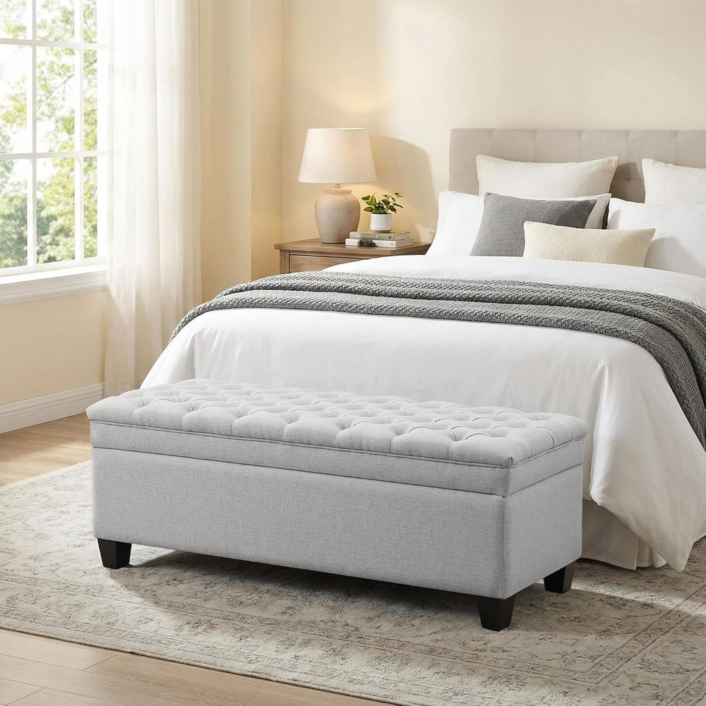 50" Storage Ottoman Bench, Rectangular End of Storage Bench, Upholstered...