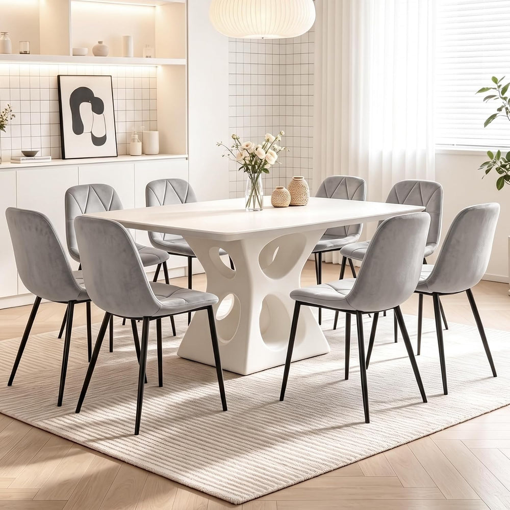 Light Gray Velvet Dining Chairs Set of 4, Modern Upholstered Kitchen & Di...