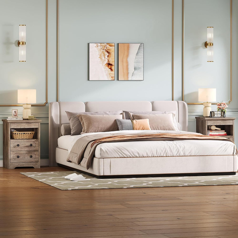 LIKIMIO Nightstand Set of 2, Night Stand with Pull Out Tray, Wooden Bedside T...