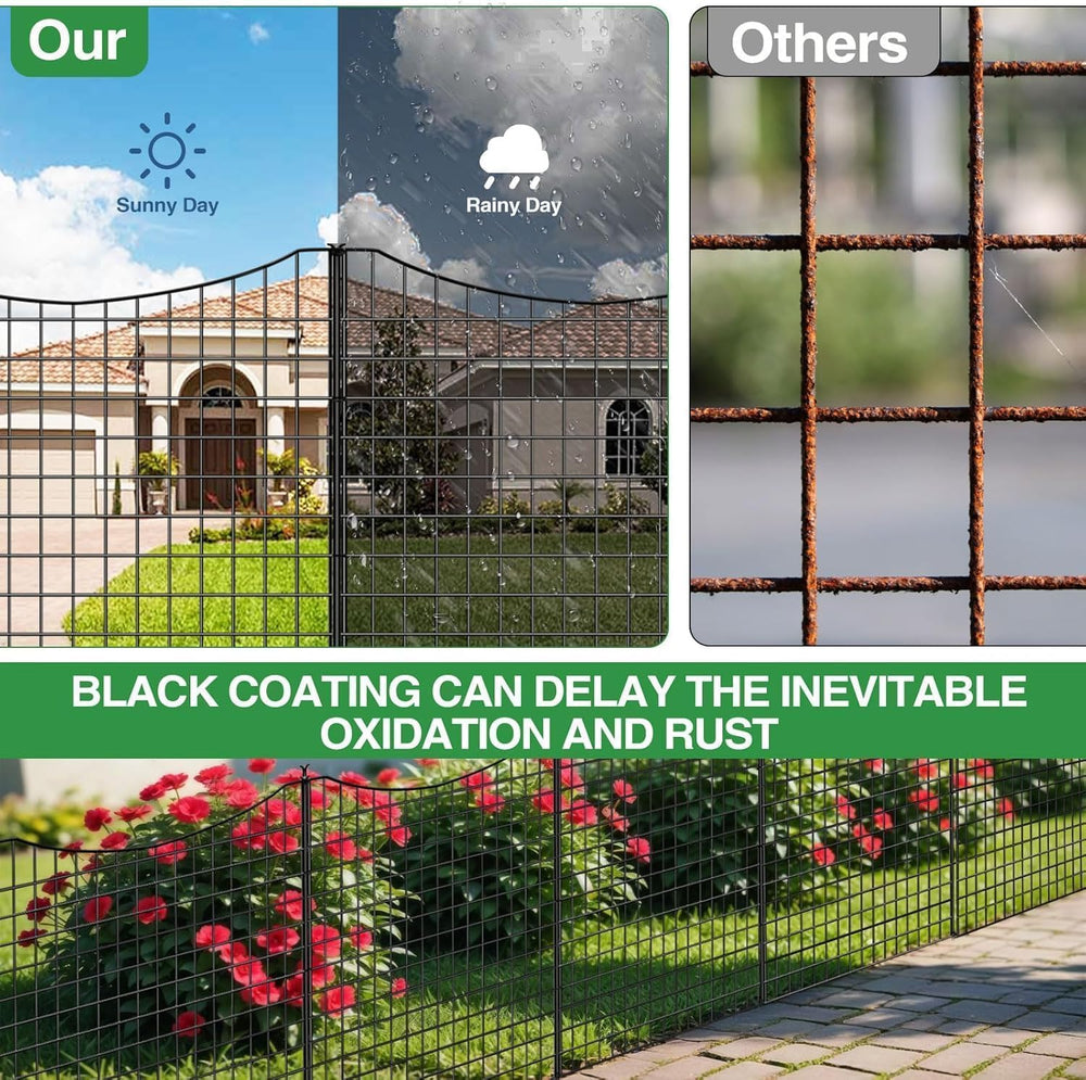 10 Panels Garden Fence Animal Barrier, 33 in(H) X 24 ft(L) Dog Fence Outdoor ...