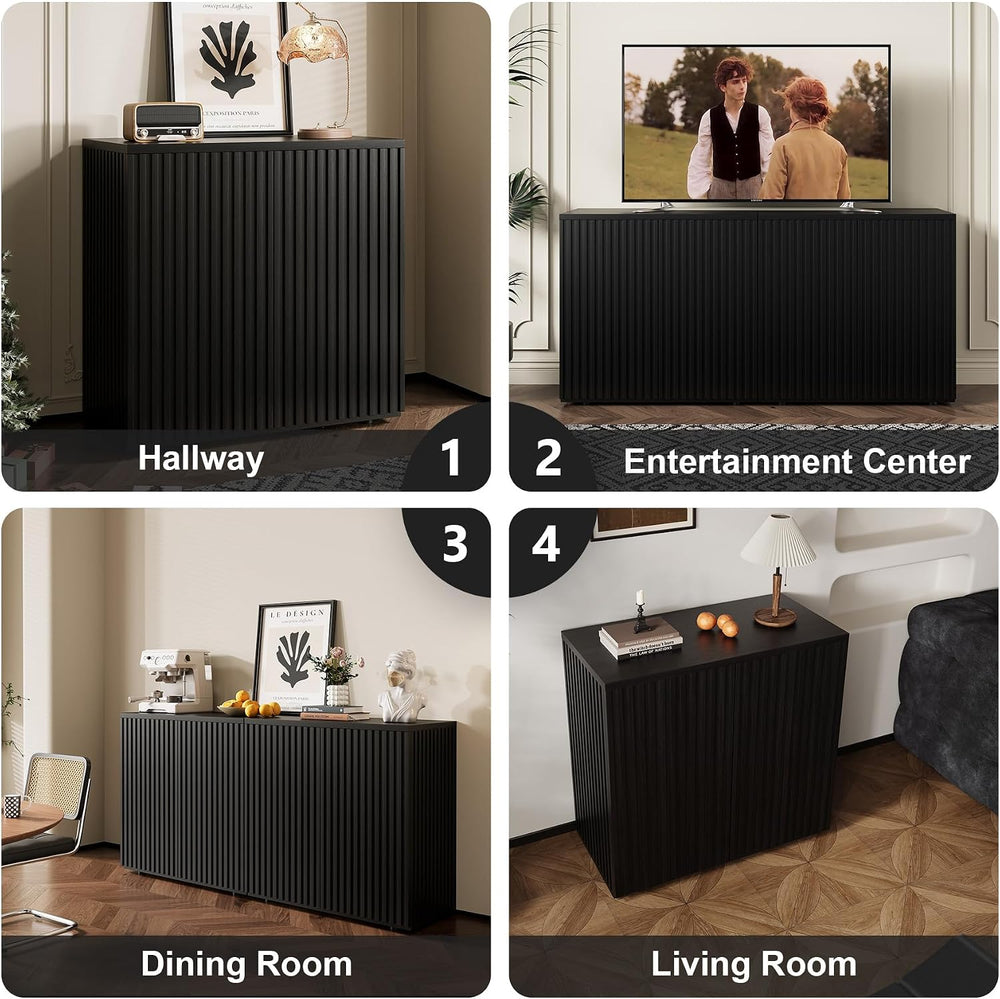 Rophefx Fluted Sideboard Cabinet, 94.5" Buffet Cabinet with Storage, Cre...
