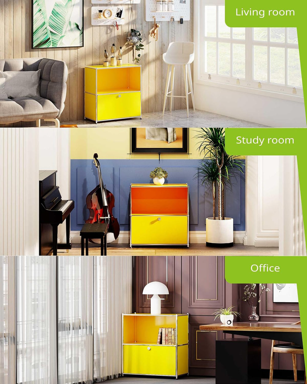 32.5-Inch Flip-Top Storage Cabinet with Detachable Wheels, Metal Side Table a...