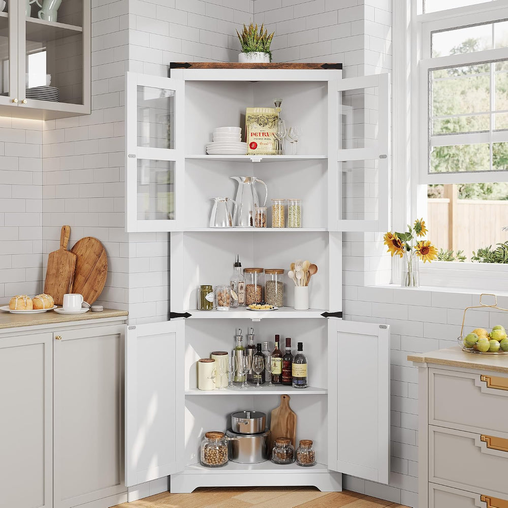 Garvee 67" Tall Corner Cabinet with Lights, 5-Tier, White
