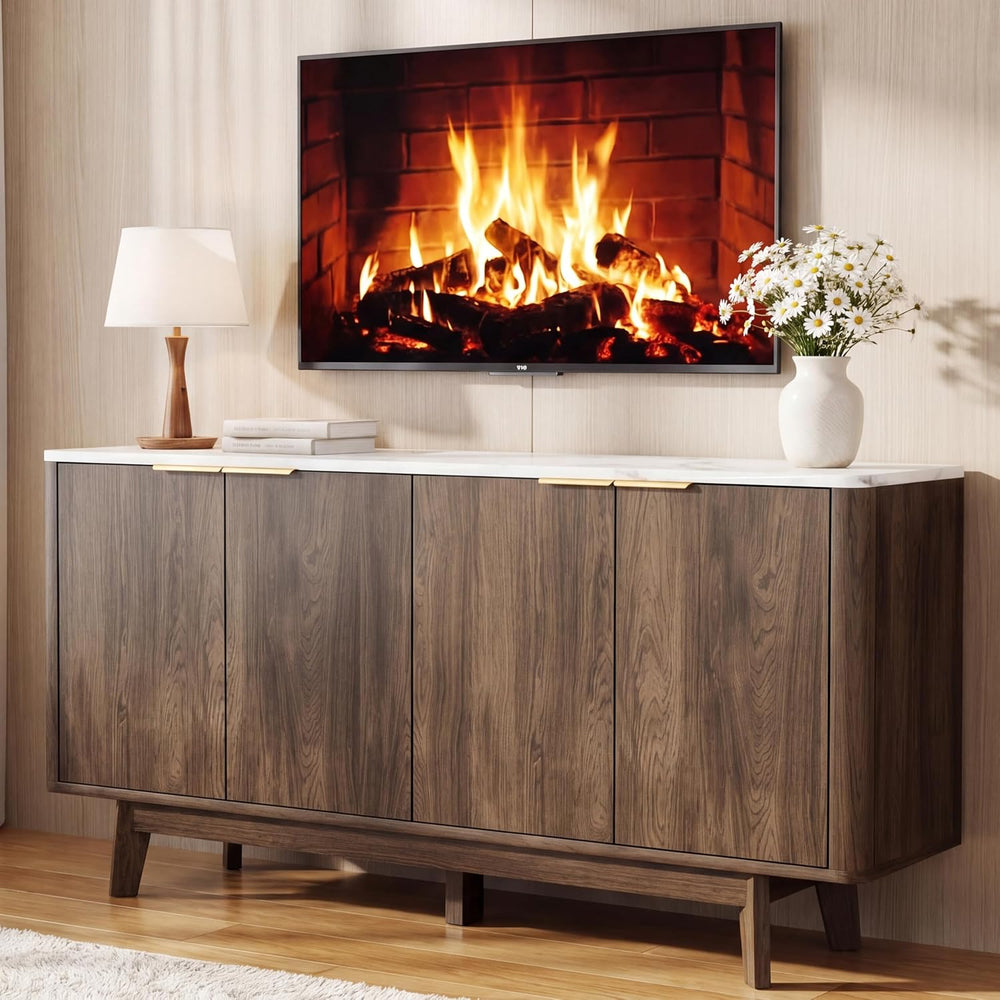 63'' Buffet Cabinet Sideboard with Storage, with 4 Doors, Brown