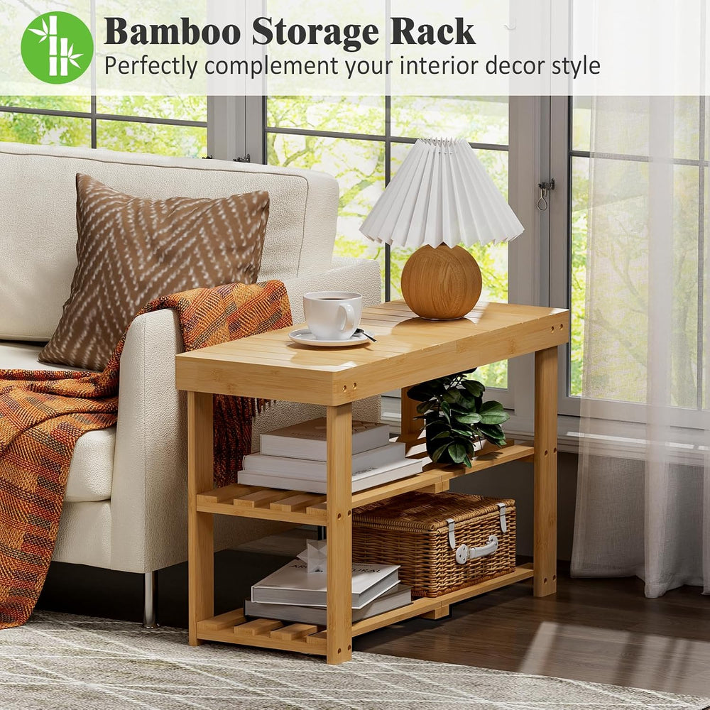 BAMBUROBA Bamboo Shoe Rack Bench, 3-Tier Entryway Bench, Small Shoes Storage ...