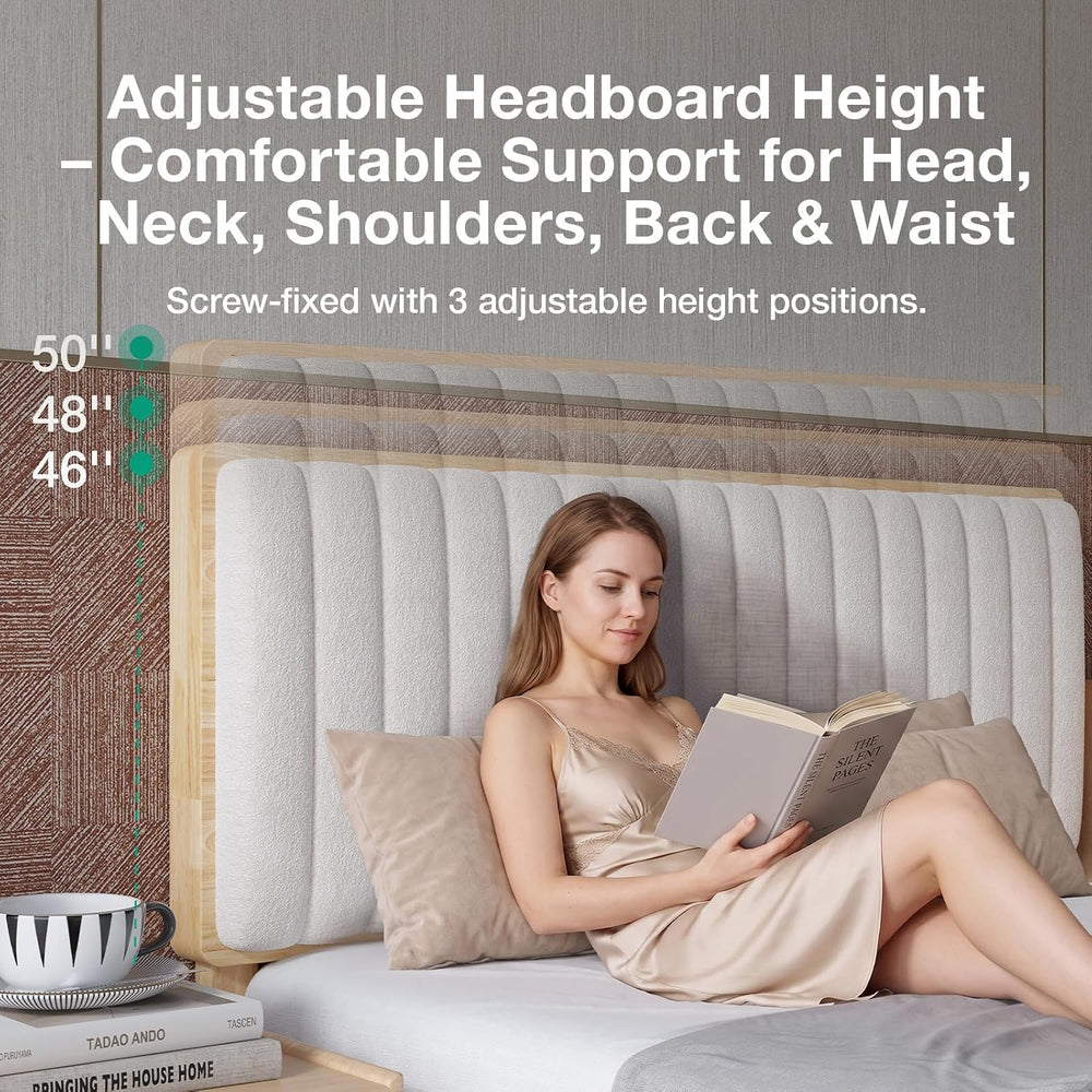 Novilla Queen Size Bed Frame with 3-Level Adjustable Upholstered Headboard