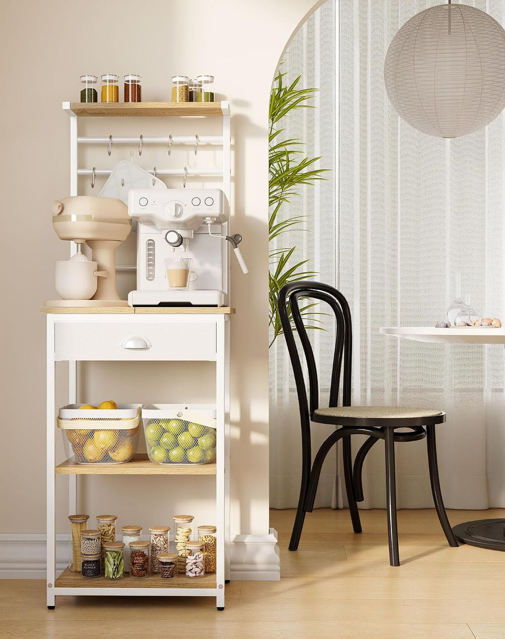 YMYNY 5 Tier Coffee Bar Station, Coffee Stand with Fabric Drawers, 8 S-Shaped...