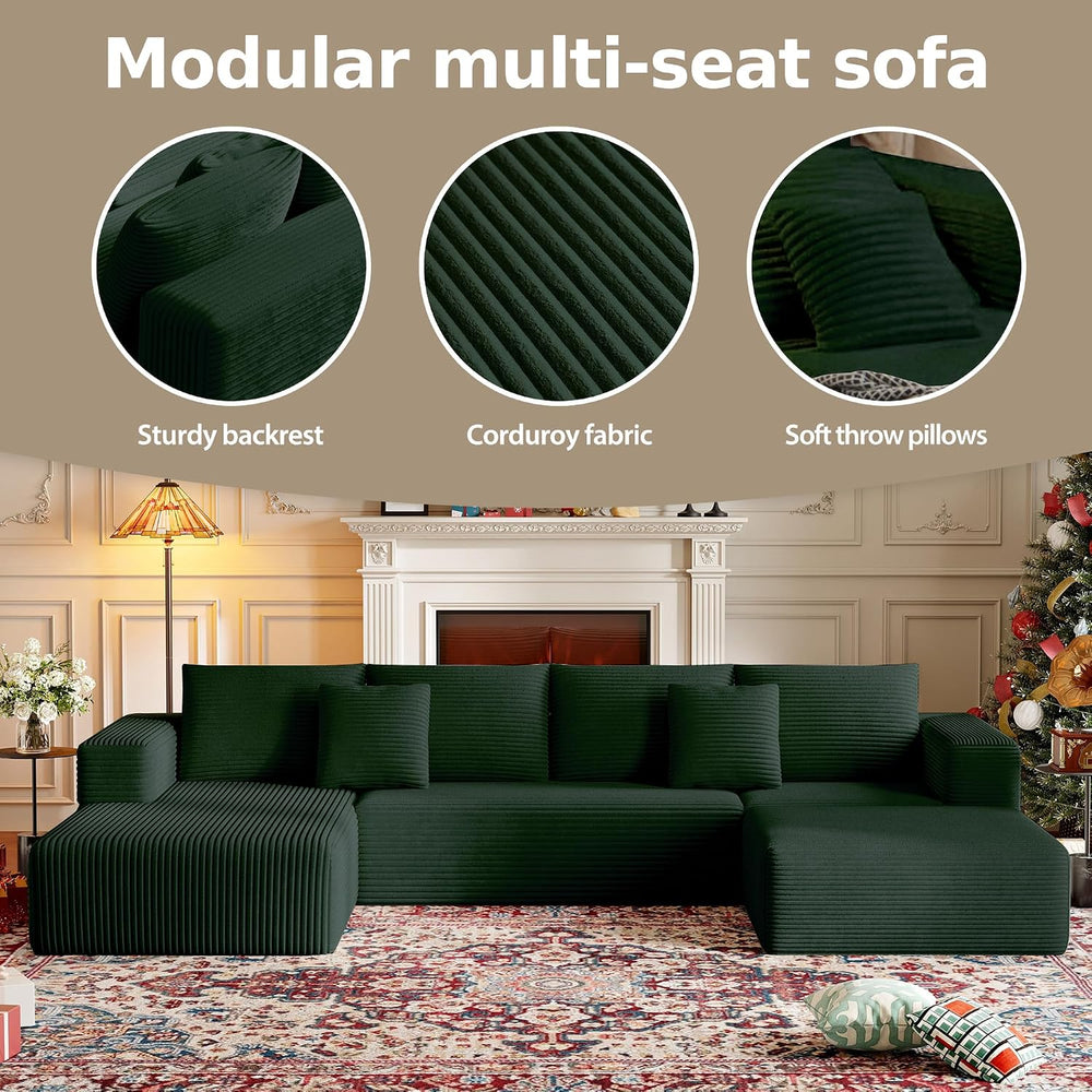 CHORRO134.6''Sectional Couch for Livingroom,Modular Corduroy Cloud Co...