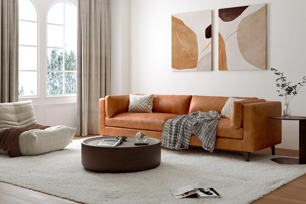 Valencia Mary Leather Couch 93" | Top Grain Nappa 11000 Leather Wide Sea...