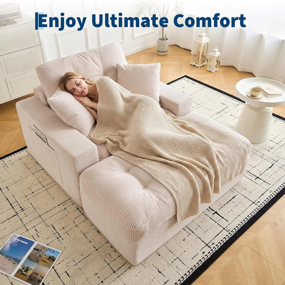 IDEALHOUSE 63" Oversized Chaise Lounge with Side Pockets for Living Room