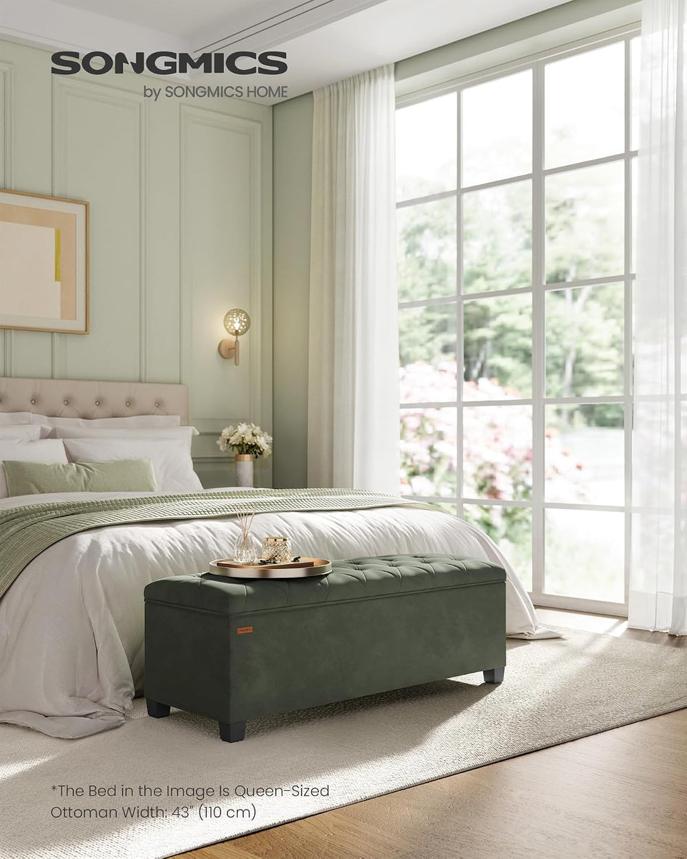 SONGMICS Velvet Storage Ottoman Bench, Foot Rest with Legs, 15.7 x 43 x 15.7 ...