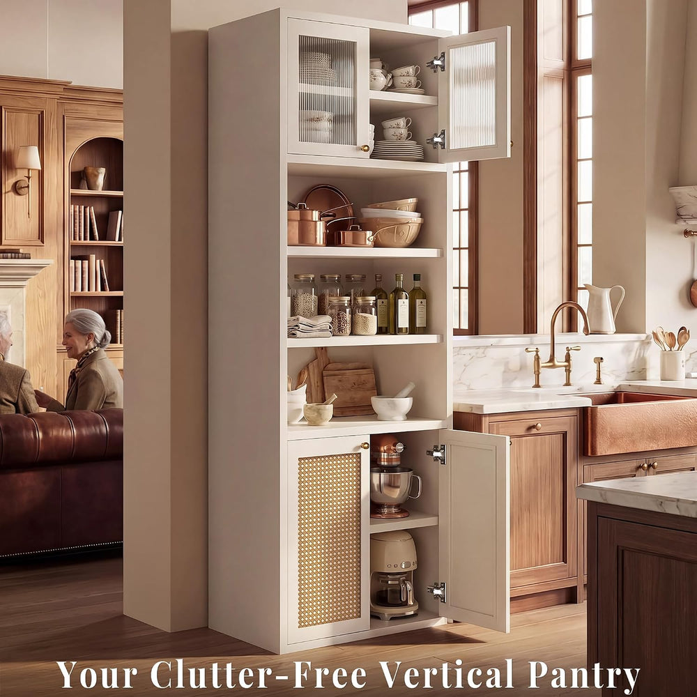 71.7" Bathroom Storage Cabinet, Rattan Tall Freestanding Kitchen Pantry ...