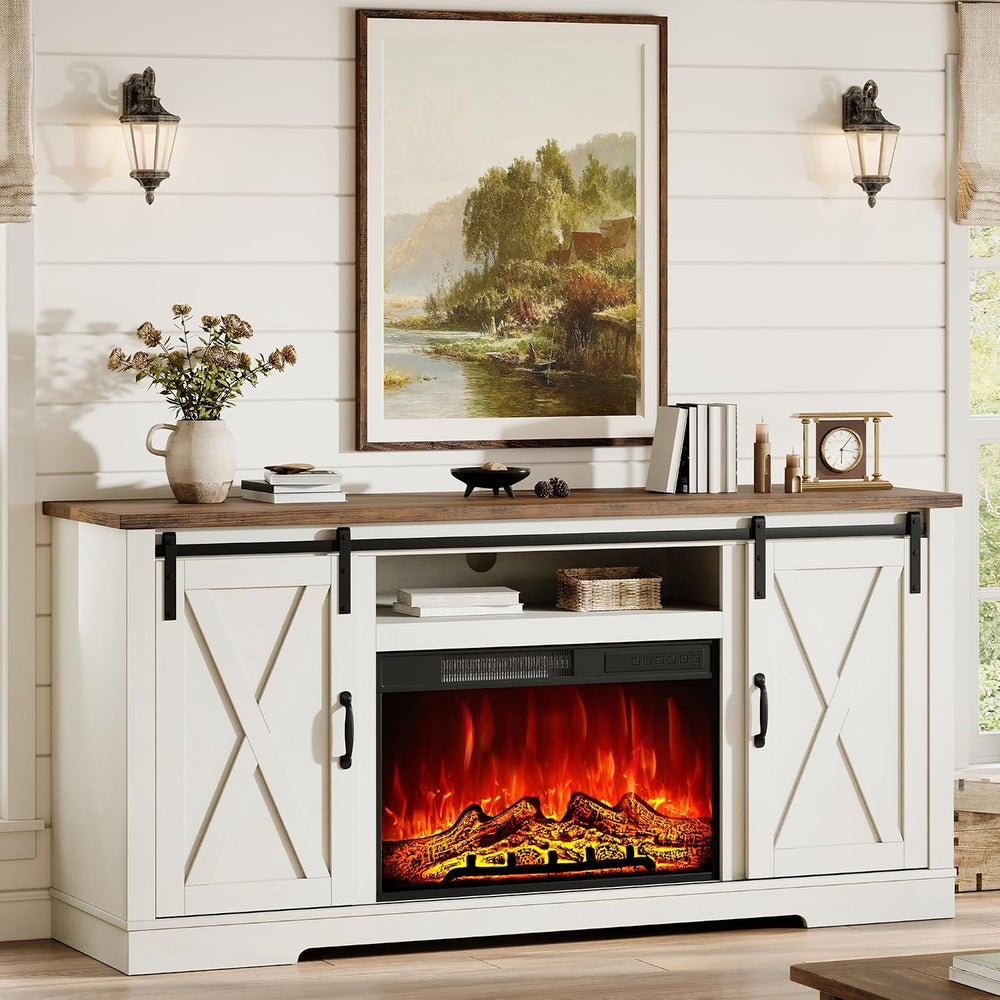 AMERLIFE Fireplace TV Stand with Sliding Barn Door for TVs up to 75" | F...