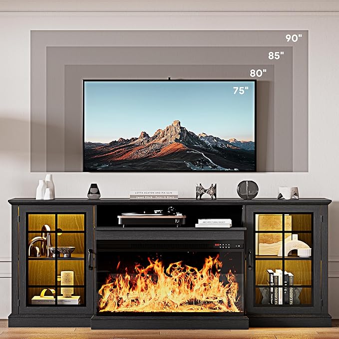 MXV 80'' Fireplace TV Stand, Farmhouse Entertainment Center with 3 Si...