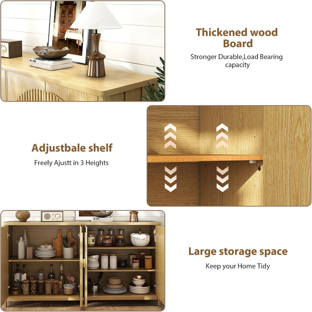 Sideboard Cabinet with Storage - 63” Large Kitchen Buffet Table, Adjustable S...