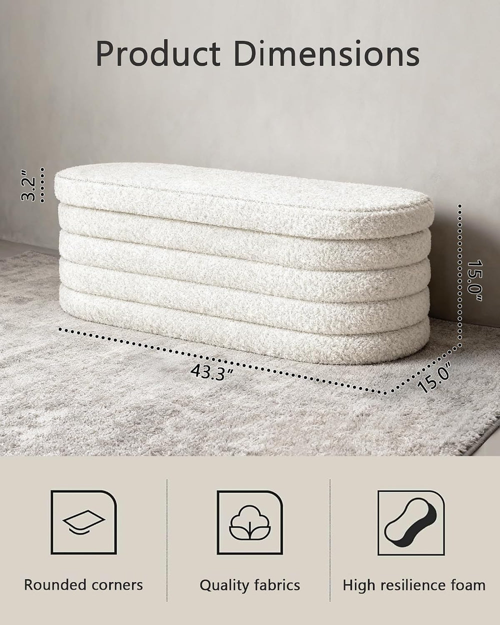 GLAXYFUR Storage Ottoman Bench, 43" Entryway Shoe Seat, Sherpa White | U...